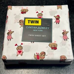 Cynthia Rowley TWIN Dachshund Valentine’s Day Sheet Set 3pc Hearts Doxie Bedding